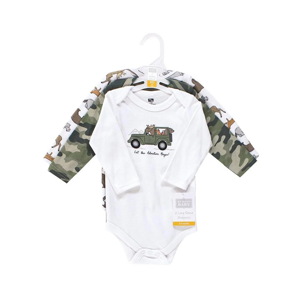 商品Hudson|Infant Boy Cotton Long-Sleeve Bodysuits, Animal Adventure 3-Pack,价格¥172,第2张图片详细描述