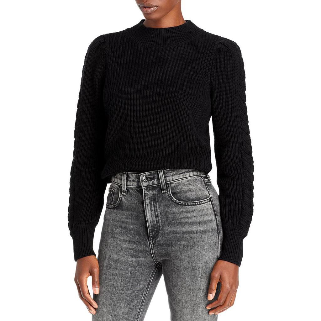 商品AQUA|Aqua Womens Cable Knit Puff Sleeve Mock Turtleneck Sweater,价格¥150,第3张图片详细描述