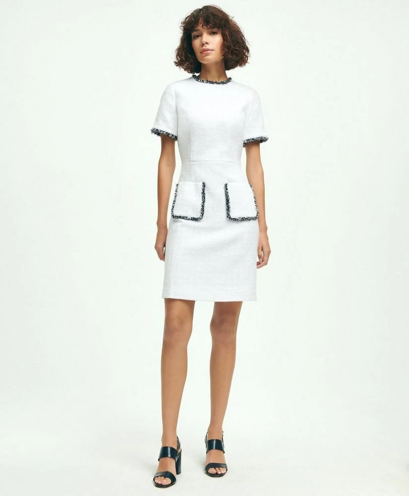 商品Brooks Brothers|Cotton Blend Boucle Fringe Trim Short Sleeve Dress,价格¥1100,第1张图片