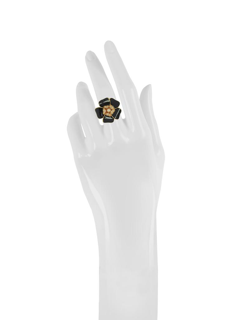 White  Diamond Black Enamel and Rose Gold Lily Ring商品第2张图片规格展示