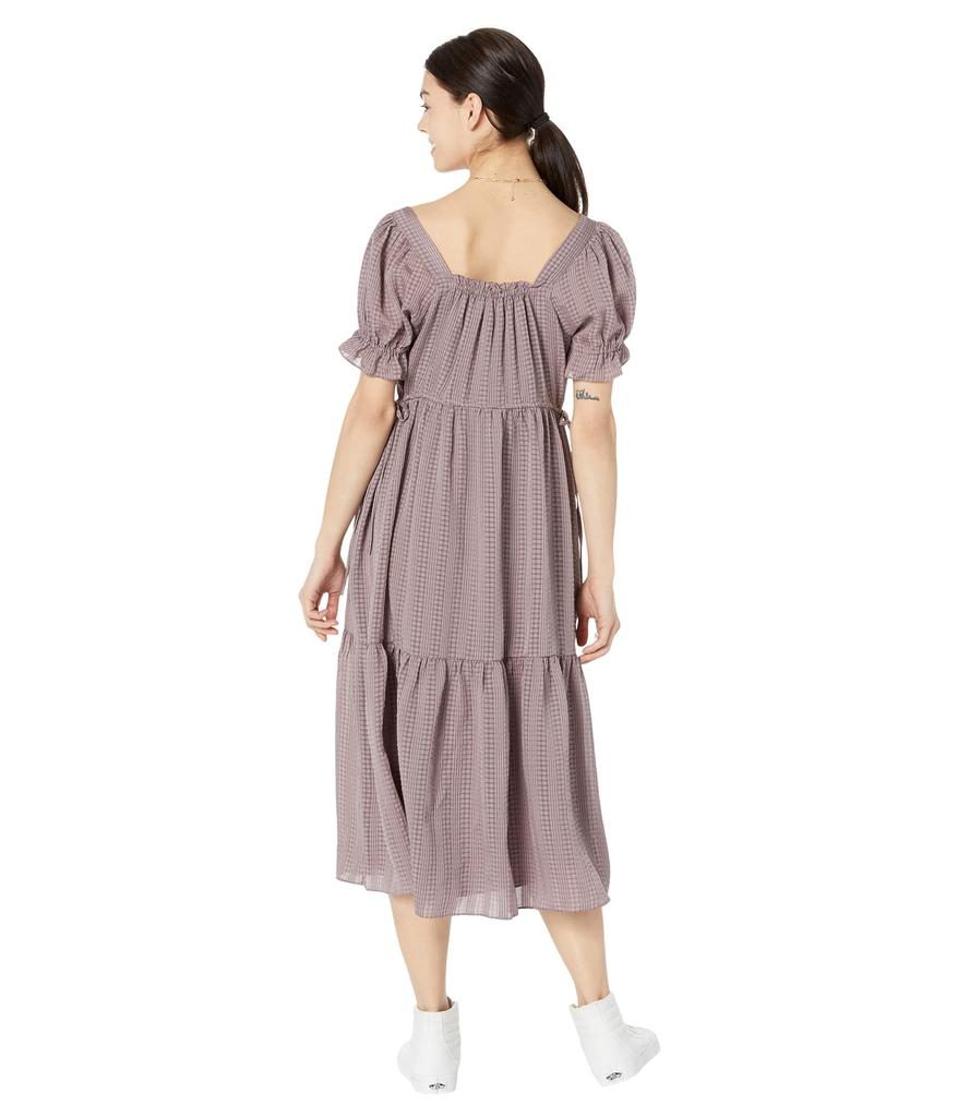Square-Neck Tiered Midi Dress in Textured Seersucker商品第2张图片规格展示