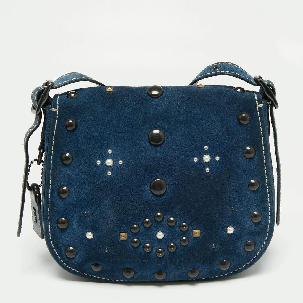 商品[二手商品] Coach|Coach Blue Leather Studded Saddle Crossbody Bag,价格¥1211,第4张图片详细描述