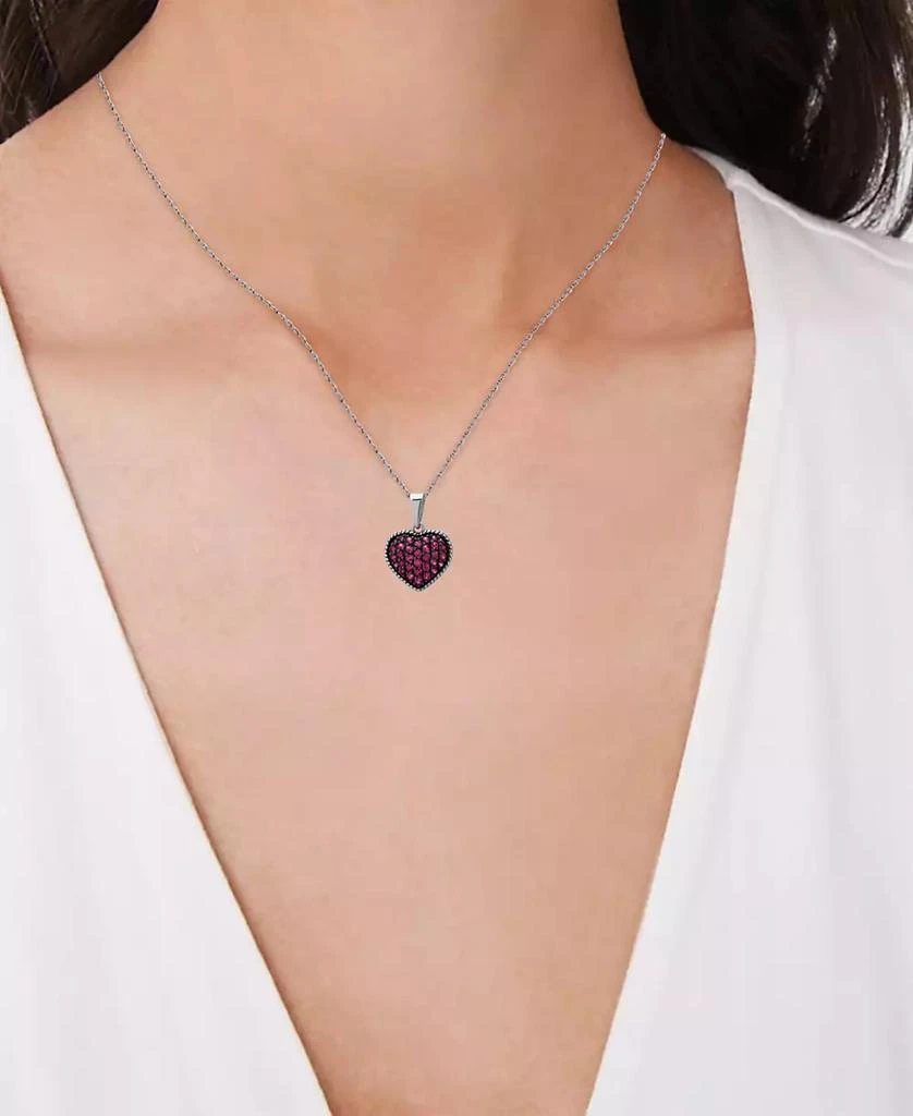 商品Macy's|Lab Grown Ruby Heart Cluster 18" Pendant Necklace (7/8 ct. t.w.) in Sterling Silver,价格¥187,第2张图片详细描述