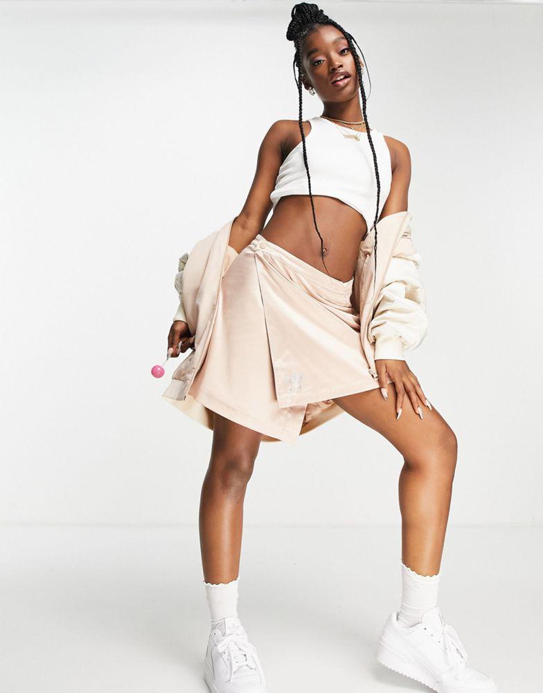 商品Adidas|adidas Originals '2000s Luxe' satin wrap skirt in camel with diamante logo,价格¥93,第1张图片