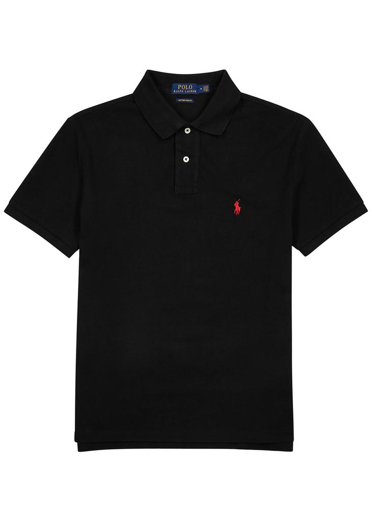 Black custom slim piqué cotton polo shirt商品第1张图片规格展示