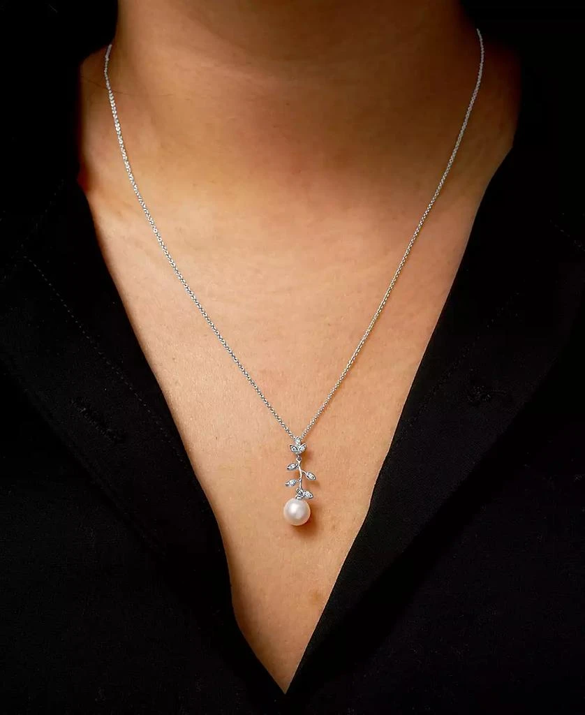 商品Macy's|Cultured Freshwater Pearl (7mm) & Diamond (1/20 ct. t.w.) Vine 18" Pendant Necklace in Sterling Silver,价格¥688,第2张图片详细描述