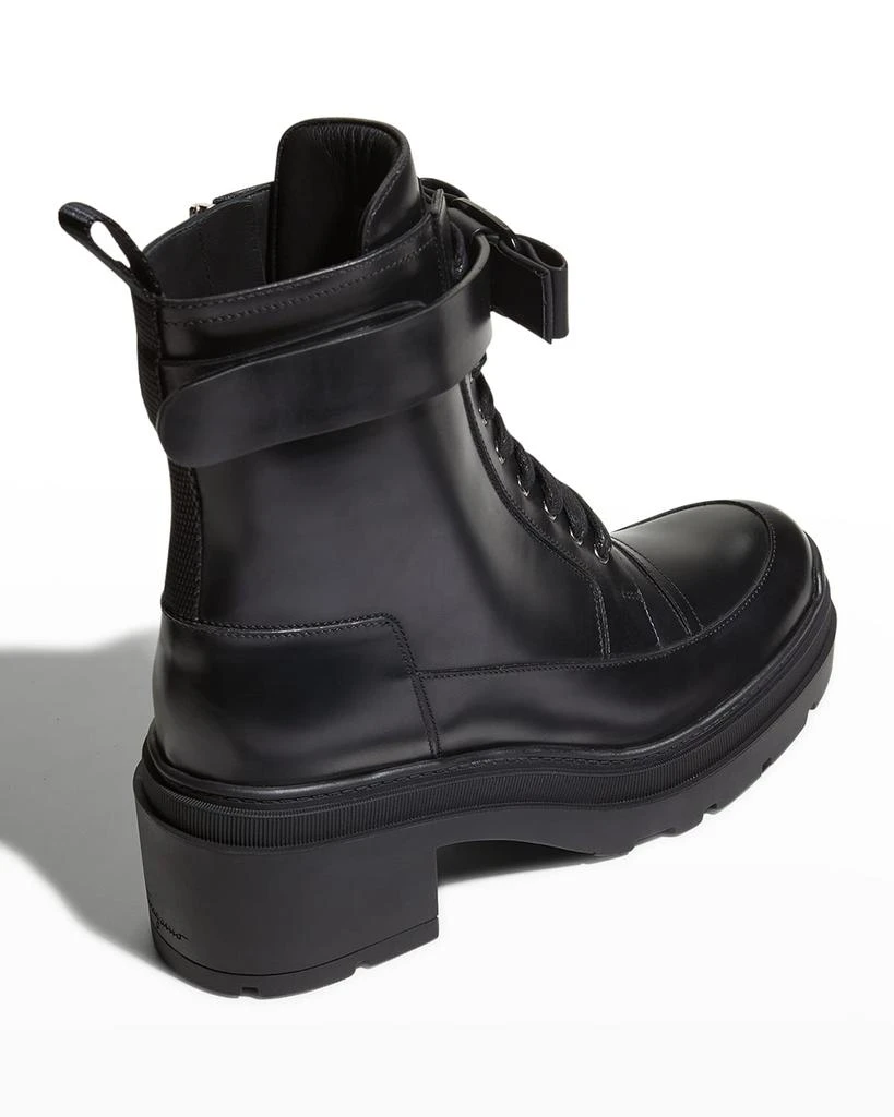 商品Salvatore Ferragamo|Lober Leather Bow Lace-Up Booties,价格¥9180,第3张图片详细描述