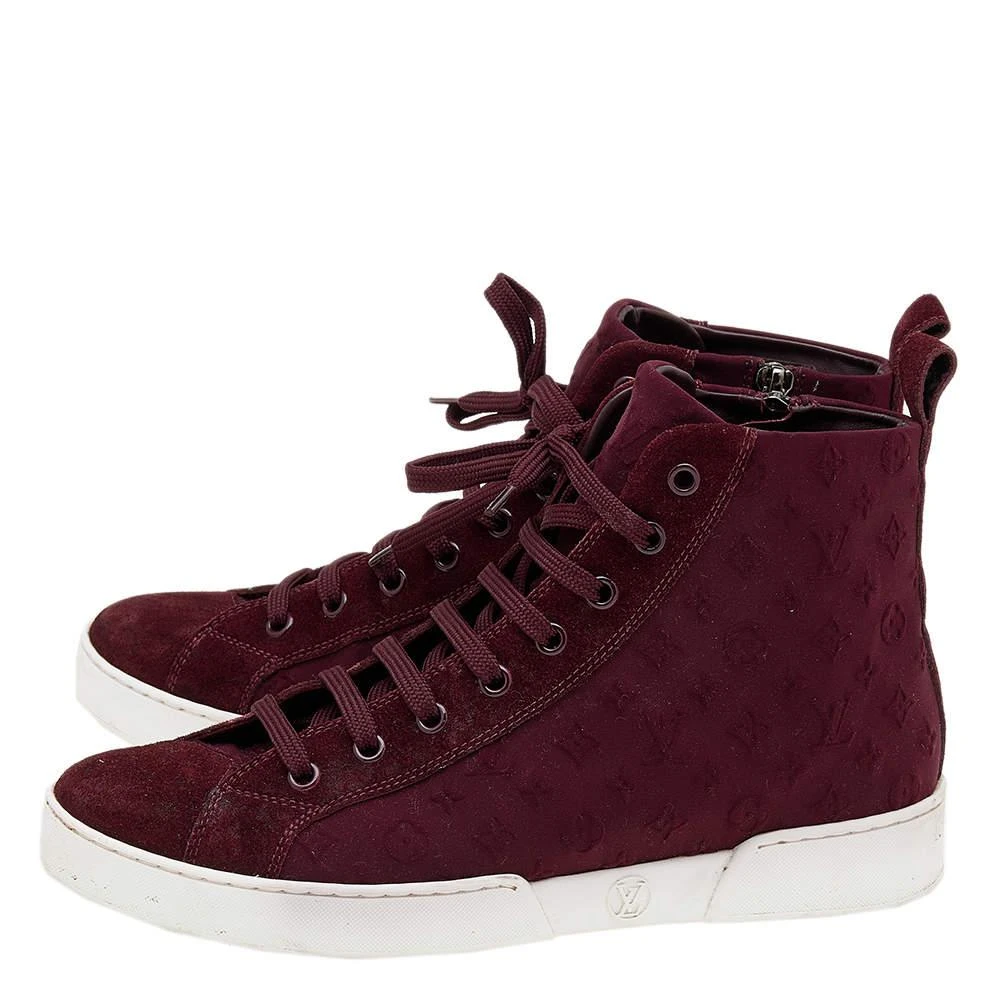 商品[二手商品] Louis Vuitton|Louis Vuitton Burgundy Monogram Fabric And Suede High Top Sneakers Size 37,价格¥3091,第4张图片详细描述