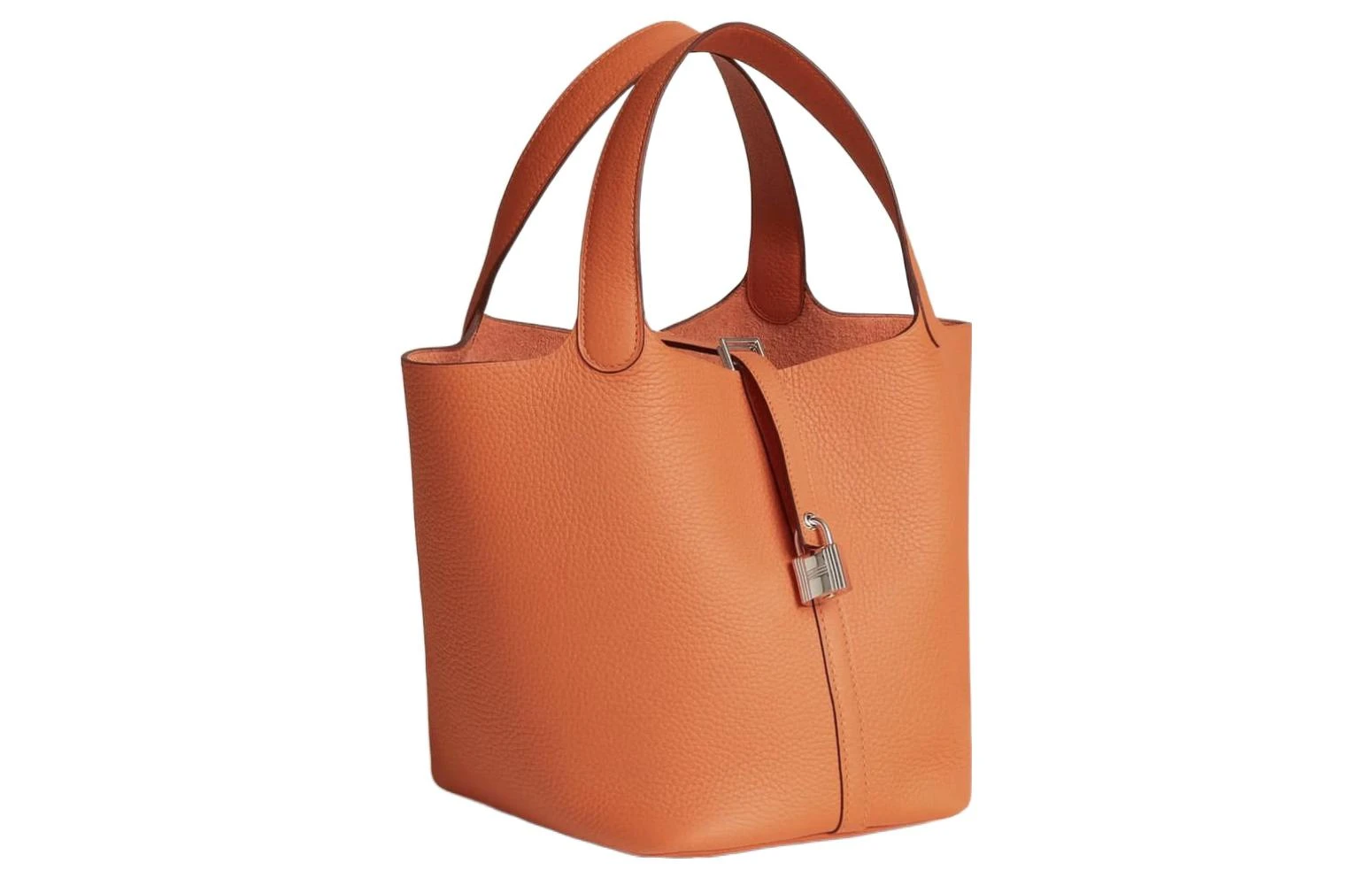 商品[国内直发] Hermes|爱马仕 Picotin Lock系列22银扣 Clemence小牛皮 菜篮子水桶包手提包 女款 93 Orange 橙色,价格¥32012,第3张图片详细描述