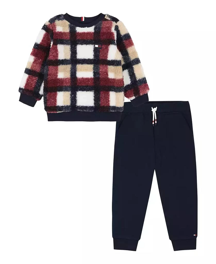 商品Tommy Hilfiger|Baby Boy Plaid Sherpa Crewneck Fleece Joggers, 2-Piece Set,价格¥202,第1张图片