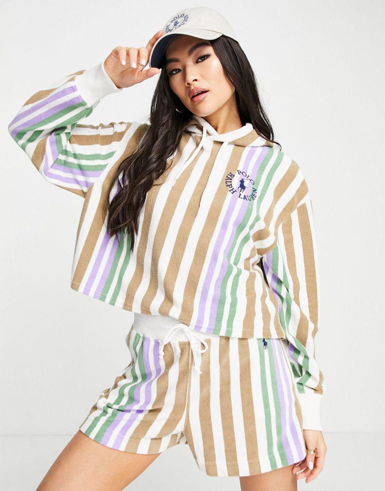 商品Ralph Lauren|Polo Ralph Lauren x ASOS exclusive collab co-ord logo terry towel hoodie in multi stripe,价格¥1035,第5张图片详细描述