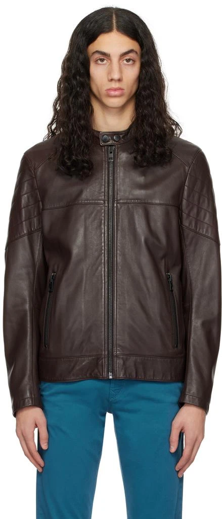 商品Hugo Boss|Brown Joset Leather Jacket,价格¥2492,第1张图片