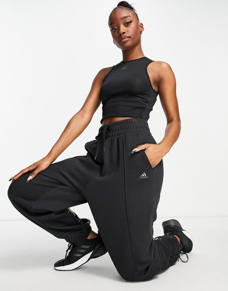 adidas Training Hyperglam fleeced joggers in black商品第4张图片规格展示