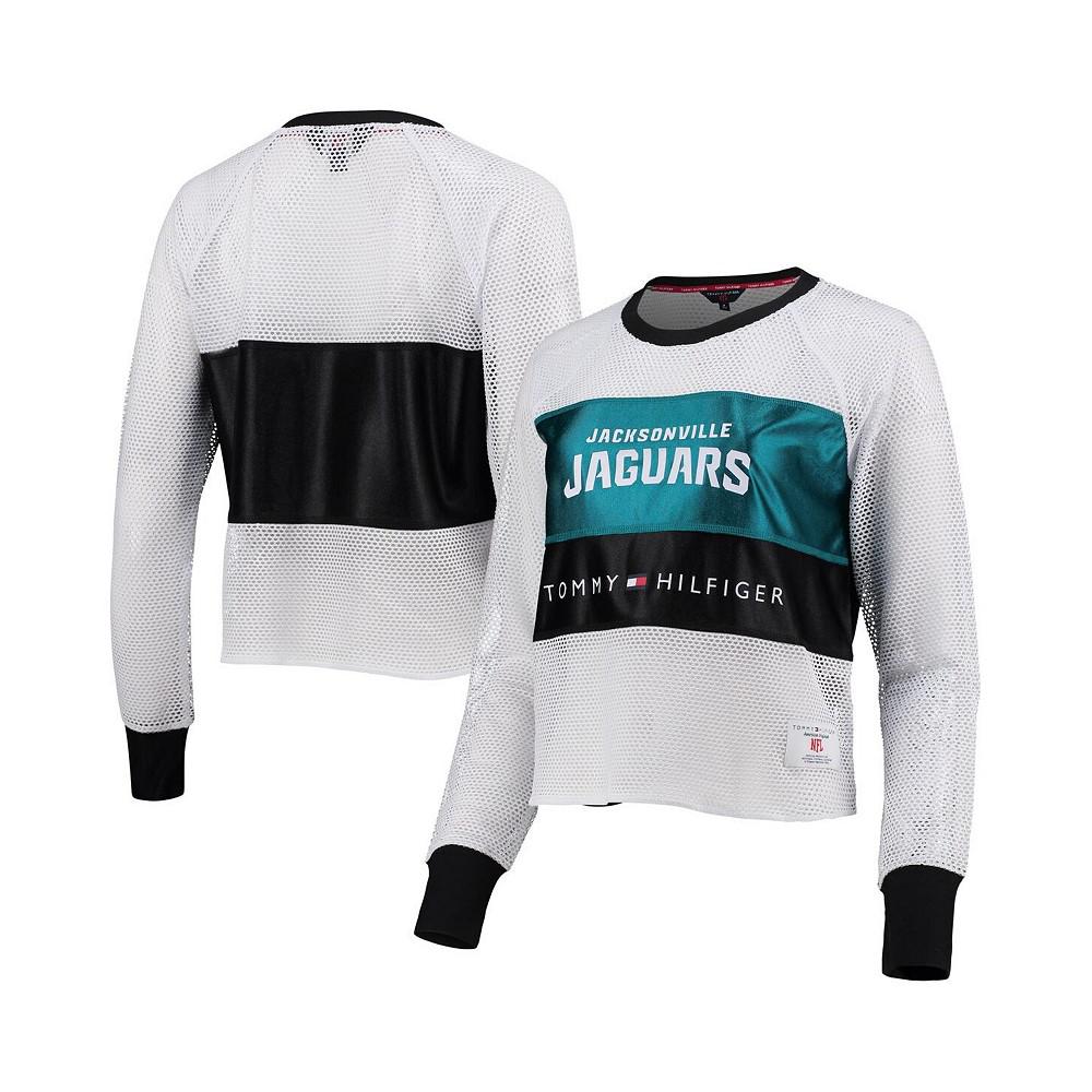 Women's White and Teal Jacksonville Jaguars Mesh Raglan Long Sleeve T-shirt商品第1张图片规格展示