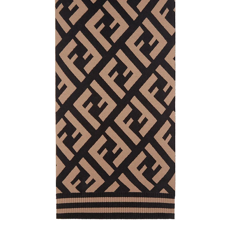 【现货】芬迪 经典款 女士黑色和棕色羊毛混纺面料FF图案围巾FXT251A2OJF0QB8 商品