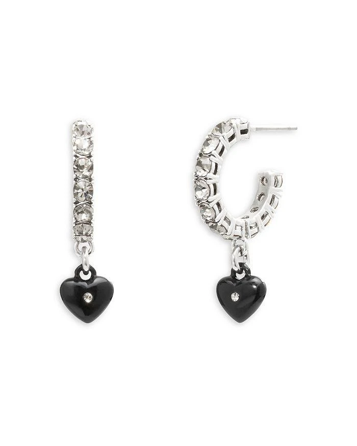 商品Coach|Pavé Black Heart Charm Crystal Tennis Huggie Hoop Earrings in Silver Tone,价格¥412,第1张图片