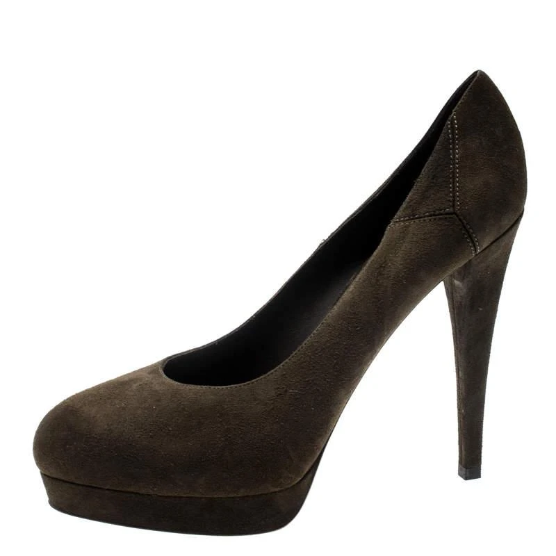 商品[二手商品] Yves Saint Laurent|Saint Laurent Paris Olive Green Suede Platform Pumps 38,价格¥2198,第2张图片详细描述