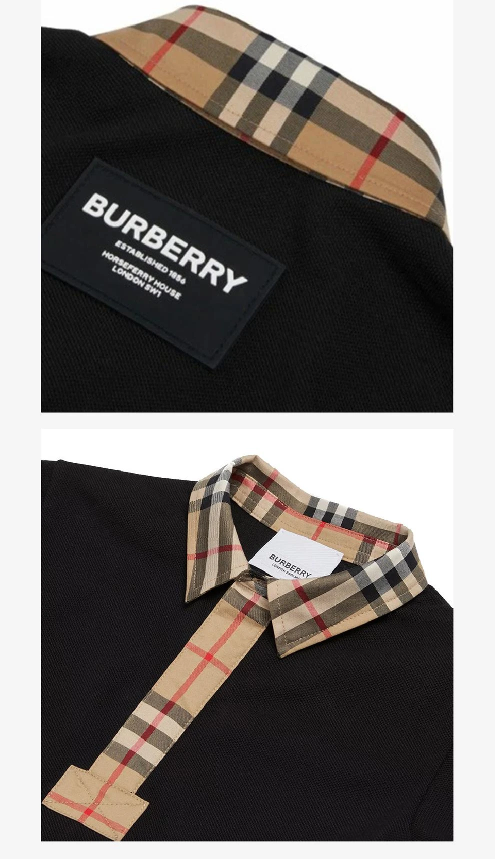 商品Burberry|黑色复古格纹领口polo衫,价格¥2282,第5张图片详细描述