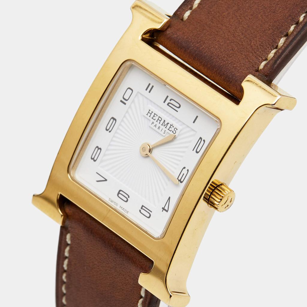 Hermes White Gold Plated Stainless Steel Leather Heure H HH1.501 Women's Wristwatch 26 mm商品第2张图片规格展示