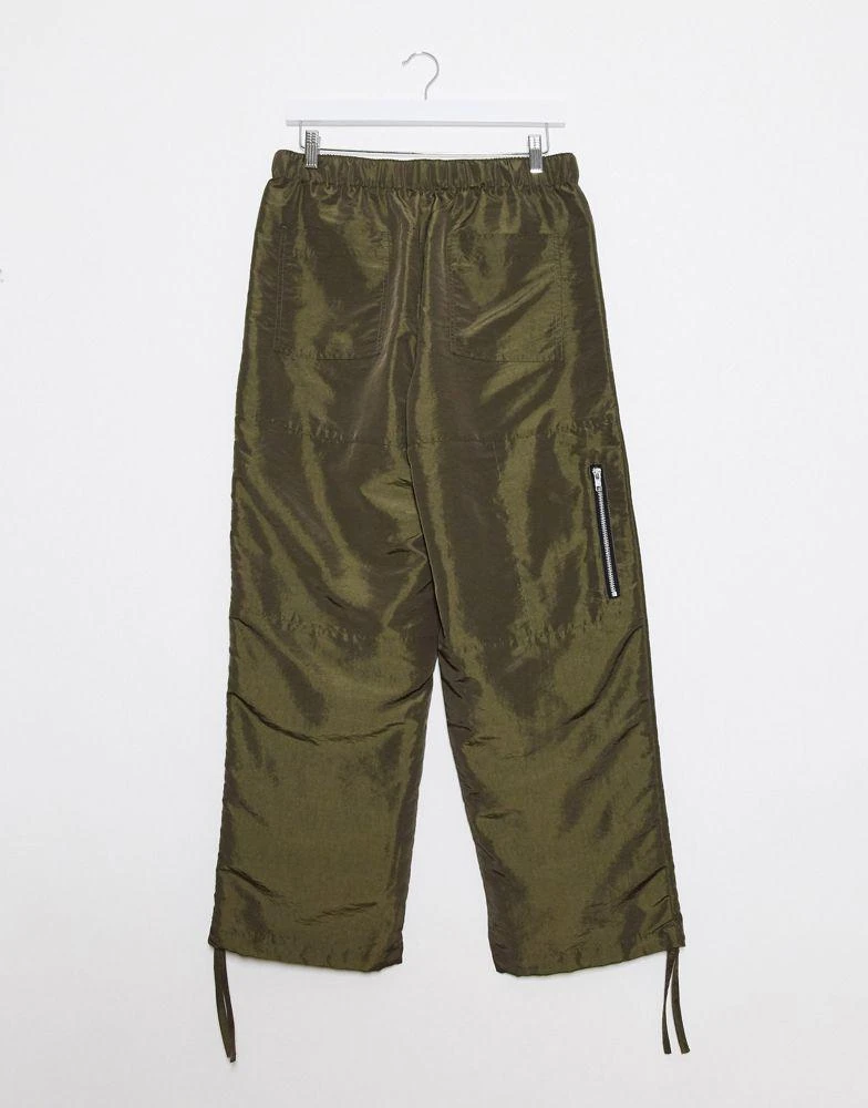 商品ASOS|ASOS DESIGN wide leg trousers in khaki nylon with webbed belt,价格¥139,第2张图片详细描述