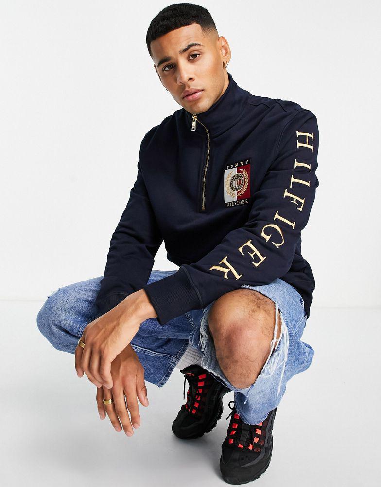 商品Tommy Hilfiger|Tommy Hilfiger icon flag logo insert panel sweatshirt in navy,价格¥1148,第4张图片详细描述