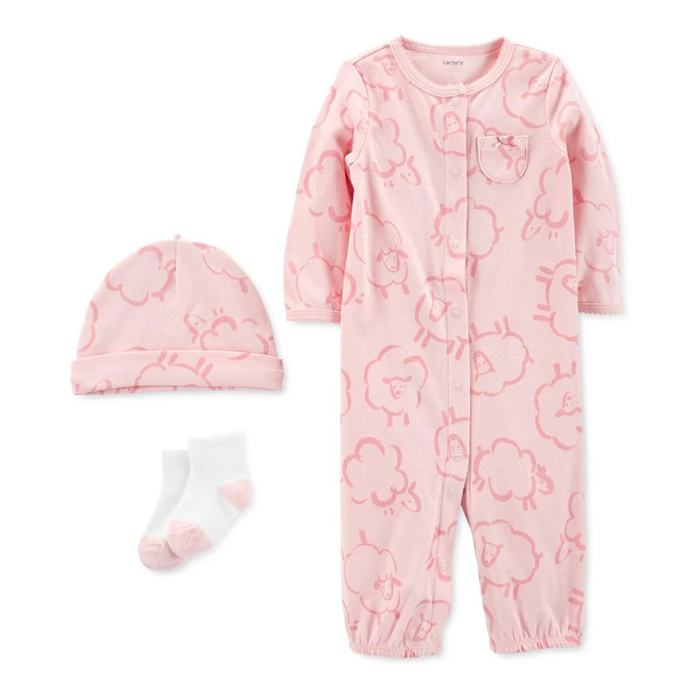 商品Carter's|Baby Girls Take Me Home Gown with Hat and Socks, 3 Piece Set,价格¥115,第1张图片