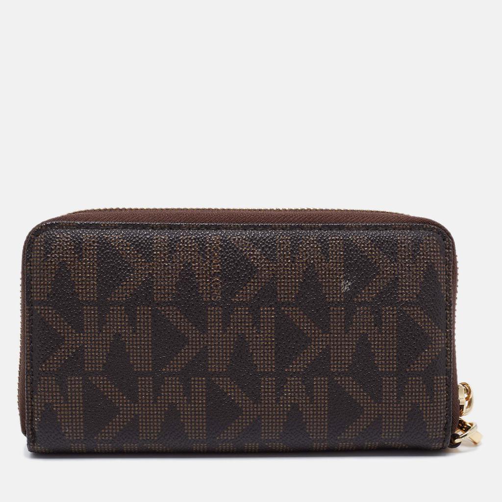 Michael Kors Brown Signature Coated Canvas Wristlet Zip Around Wallet商品第5张图片规格展示