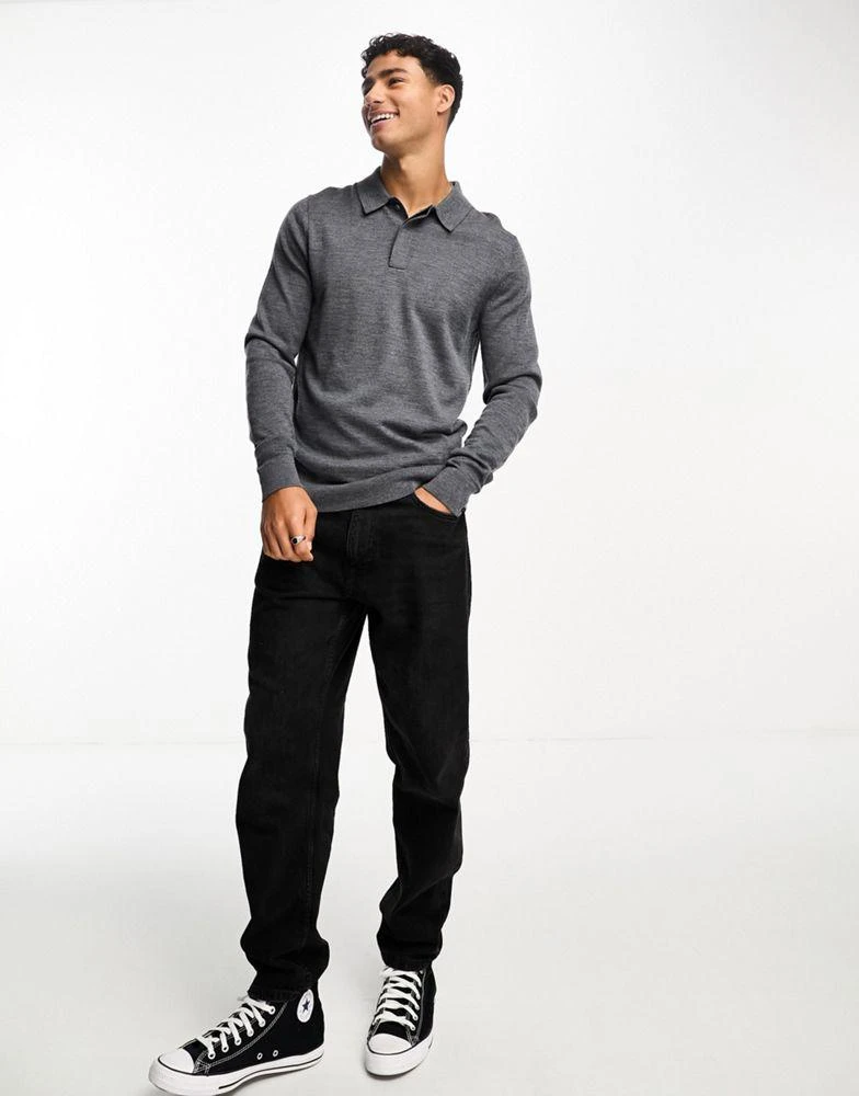 商品Calvin Klein|Calvin Klein merino polo jumper in grey,价格¥1368,第1张图片