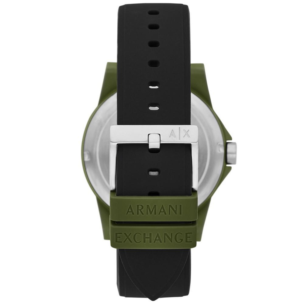 商品Armani Exchange|Men's Three-Hand Black Silicone Strap Watch, 44mm,价格¥691,第5张图片详细描述