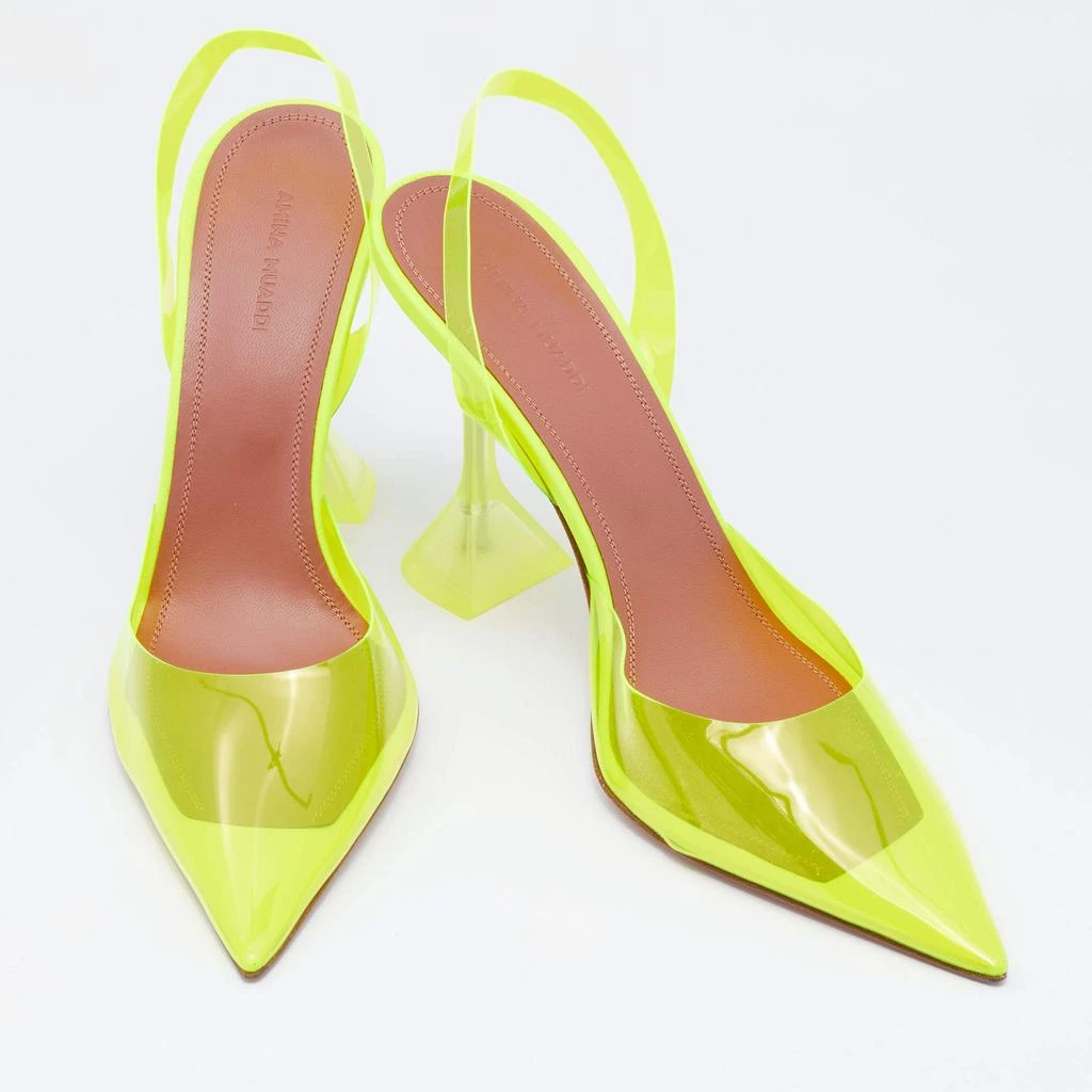 商品Amina Muaddi|Amina Muaddi Neon Yellow PVC Holli Glass Slingback Sandals Size 40,价格¥3677,第4张图片详细描述