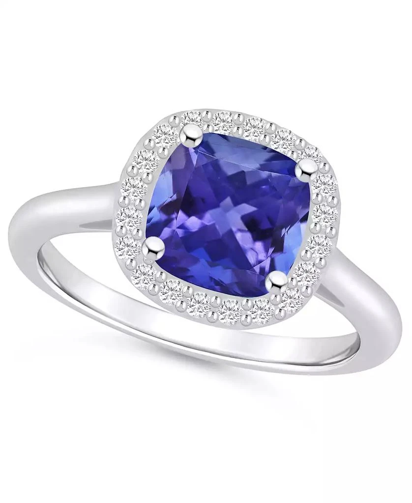 商品Macy's|Tanzanite (2-1/3 ct. t.w.) & Diamond (1/4 ct. t.w.) Cushion Halo Ring in 14k Gold,价格¥15303,第1张图片