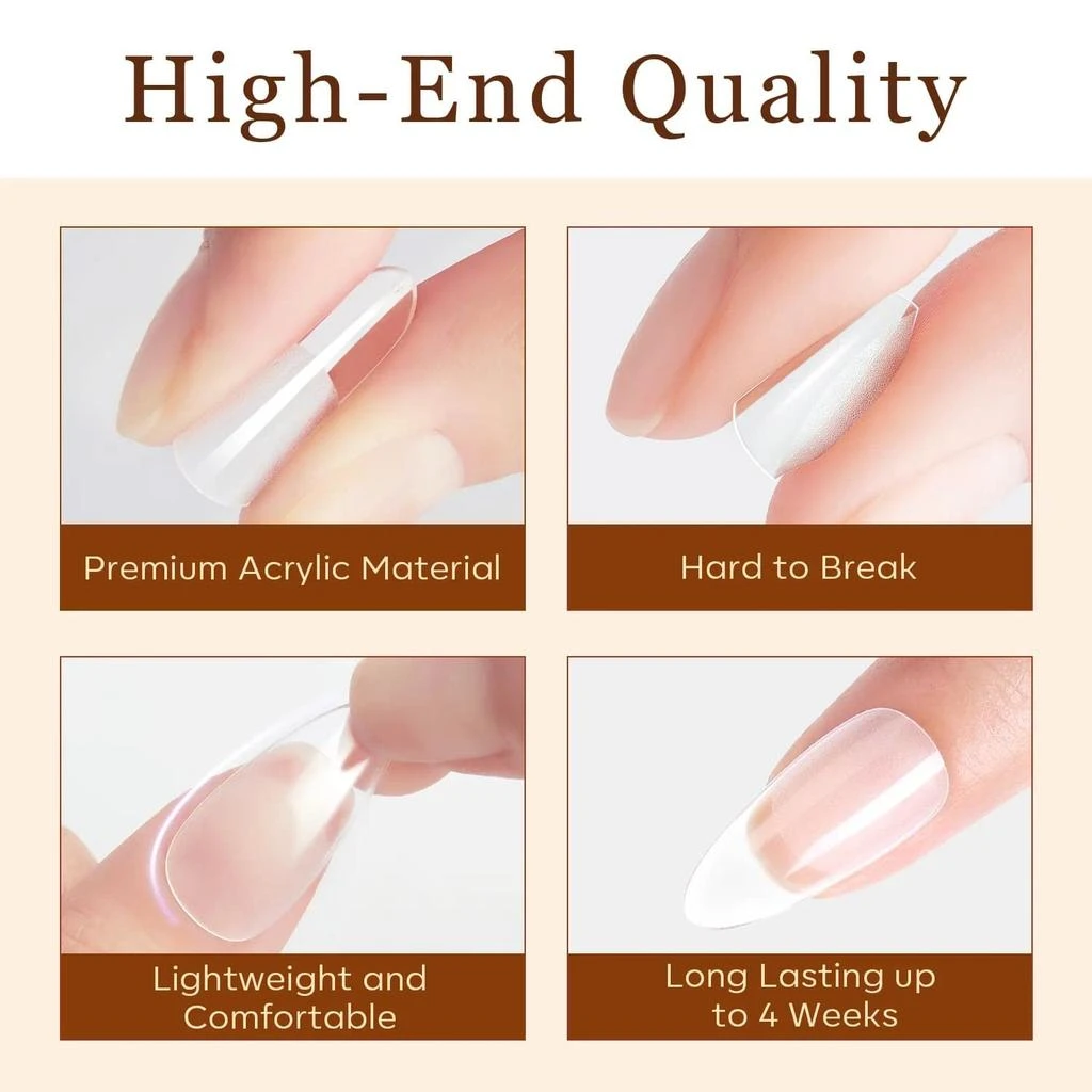 商品[国内直发] MODELONES|500Pcs Semi-Frosted Almond Full Cover Nail Tips,价格¥119,第3张图片详细描述