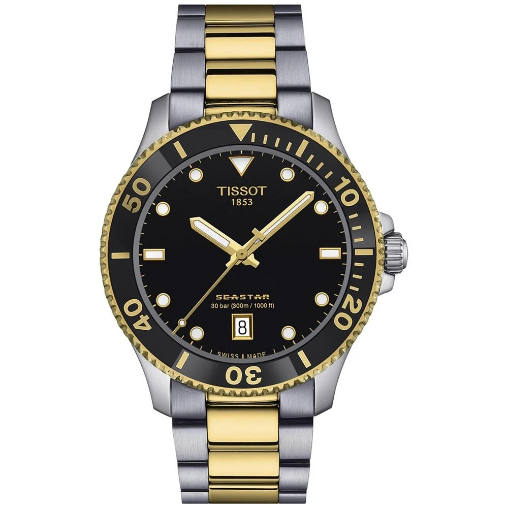 商品Tissot|Men's Swiss Seastar 1000 Two-Tone Stainless Steel Bracelet Watch 40mm,价格¥3728,第1张图片