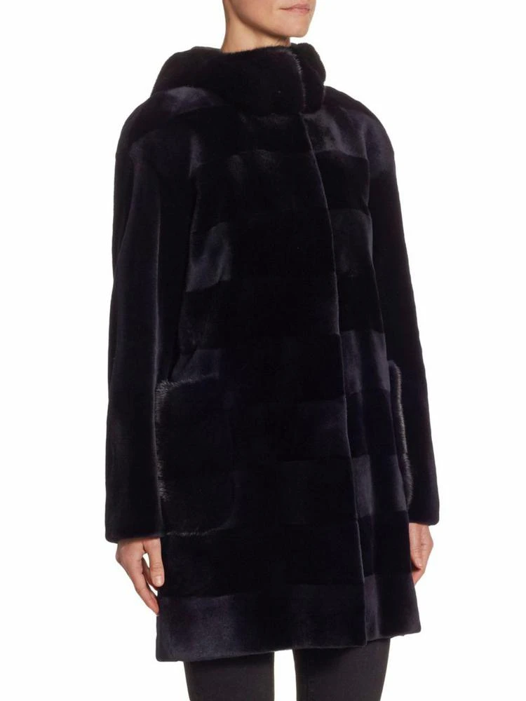 商品The Fur Salon|Horizontal Stripe Hooded Mink Velvet Coat,价格¥44956,第3张图片详细描述