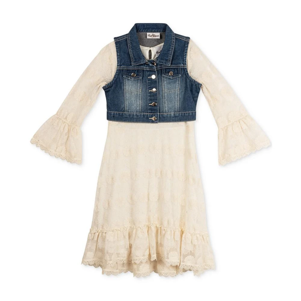 商品Rare Editions|Big Girls Bell Sleeve Dress & Denim Vest Set,价格¥254,第1张图片