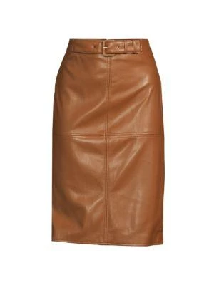 商品Tahari|Faux Leather Belted Pencil Skirt,价格¥488,第3张图片详细描述