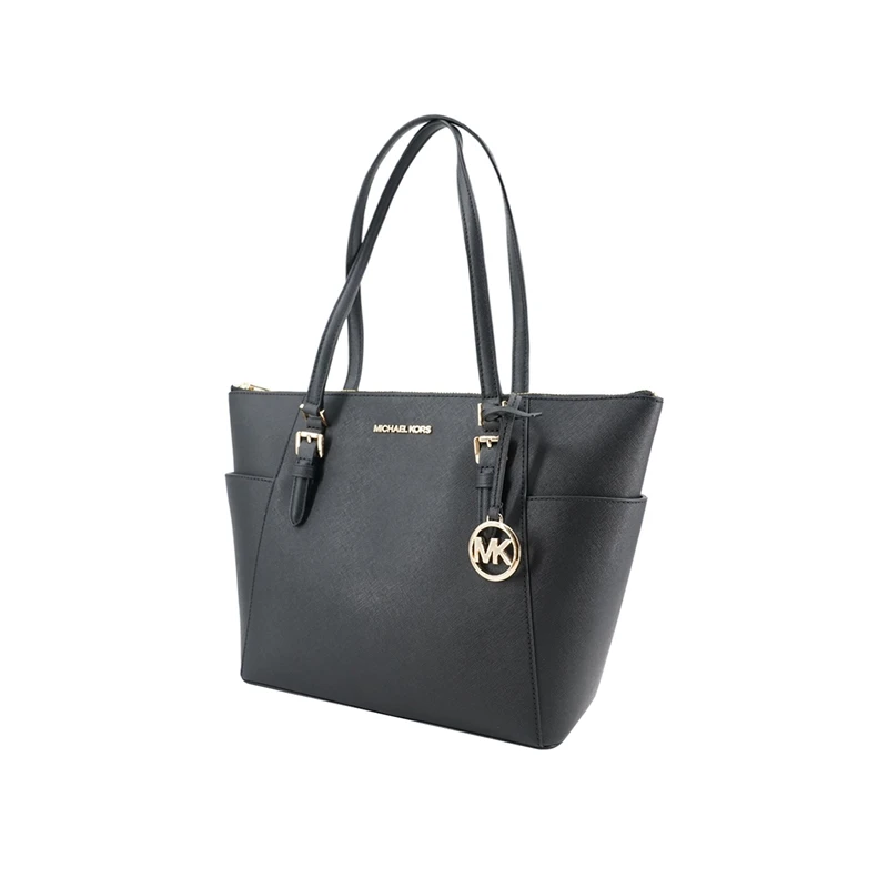 Michael Kors 奥莱款CHARLOOTE 大号女士牛皮革单肩手提tote包 35T0GCFT7L BLACK 商品