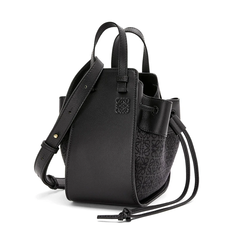 【包税】LOEWE/罗意威 2021秋冬新款 Hammock系列 女士迷你无烟煤色/黑色小牛皮抽绳封口吊床束带单肩手提包0010592947 商品