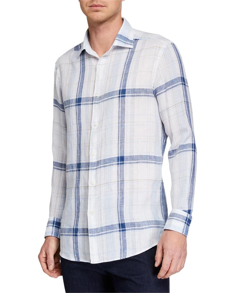 商品Zegna|Men's Plaid Linen Sport Shirt,价格¥1178,第1张图片