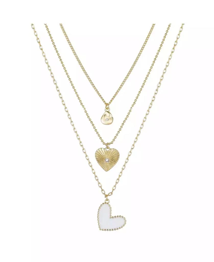 商品Unwritten|14K Gold Flash-Plated 3-Pieces White Enamel Genuine Crystal Heart Layered Pendants Set,价格¥113,第1张图片