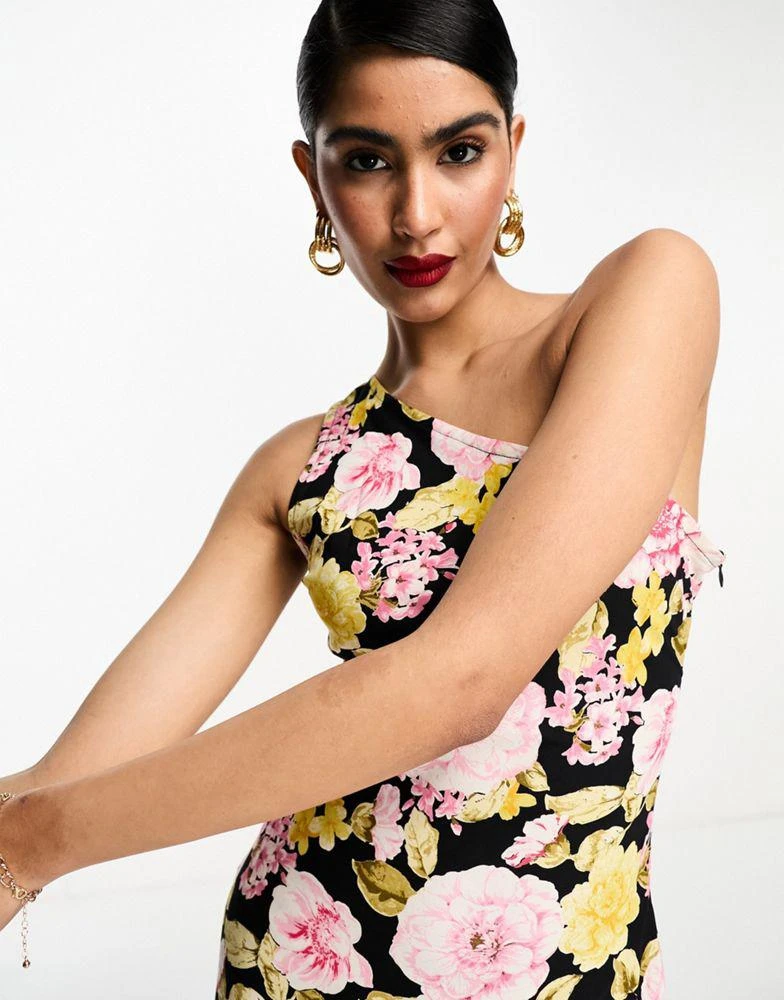 商品ASOS|ASOS DESIGN viscose one shoulder midi dress in floral print,价格¥171,第3张图片详细描述