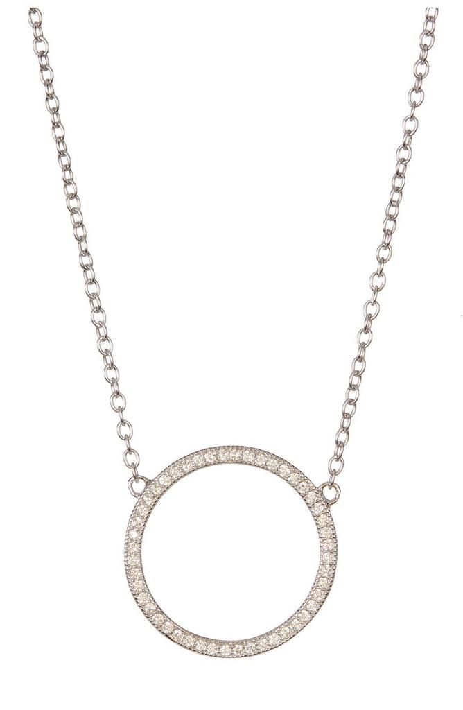 White Rhodium Plated Swarovski Crystal Accented Circular Necklace商品第1张图片规格展示