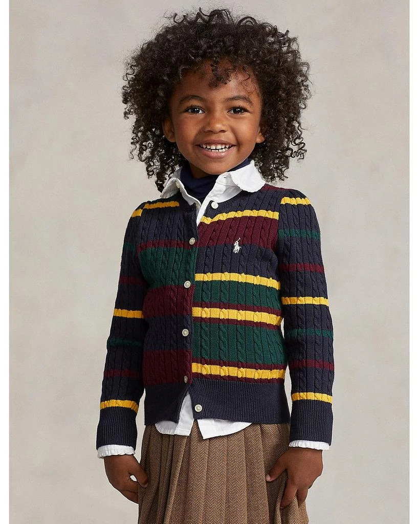 商品Ralph Lauren|Girls' Striped Mini-Cable Cotton Cardigan - Little Kid, Big Kid,价格¥521,第1张图片