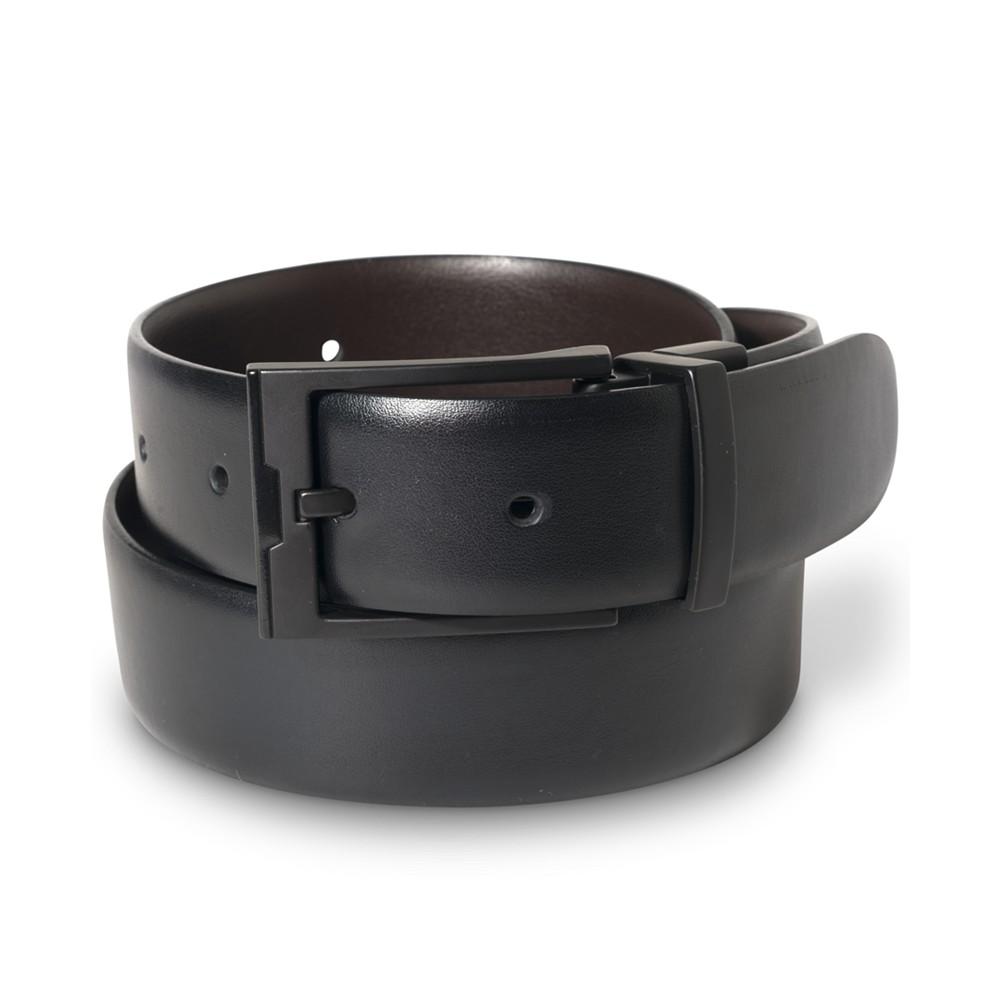 Men's Matte Black Reversible Buckle Leather Belt商品第1张图片规格展示