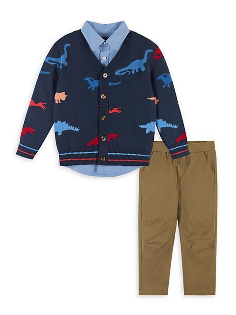 Little Boy's & Boy's 3-Piece Dinosaur Cardigan Sweater Set商品第1张图片规格展示
