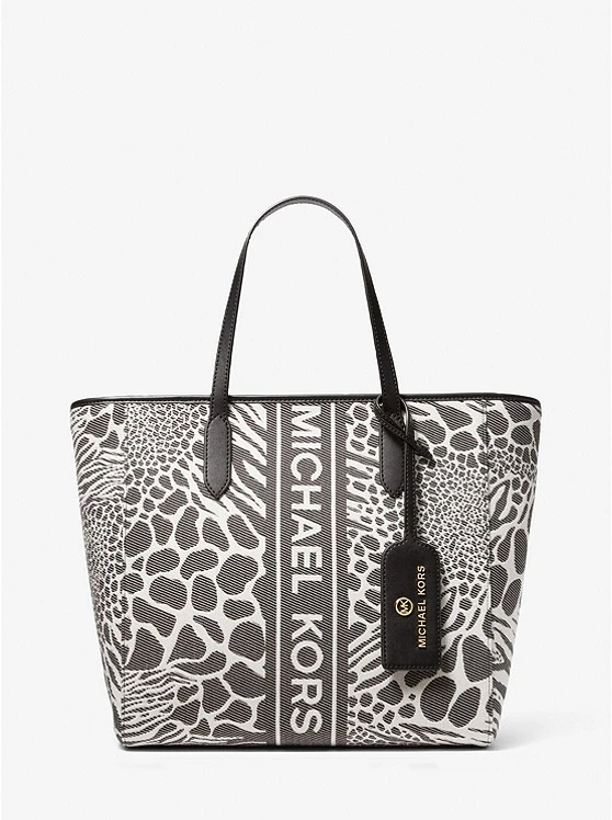 商品[国内直发] Michael Kors|MICHAEL KORS 女士黑白色多种动物纹提花织物配皮手提单肩包托特包 30T2G5ST7J-BLACKMULTI,价格¥2094,第1张图片