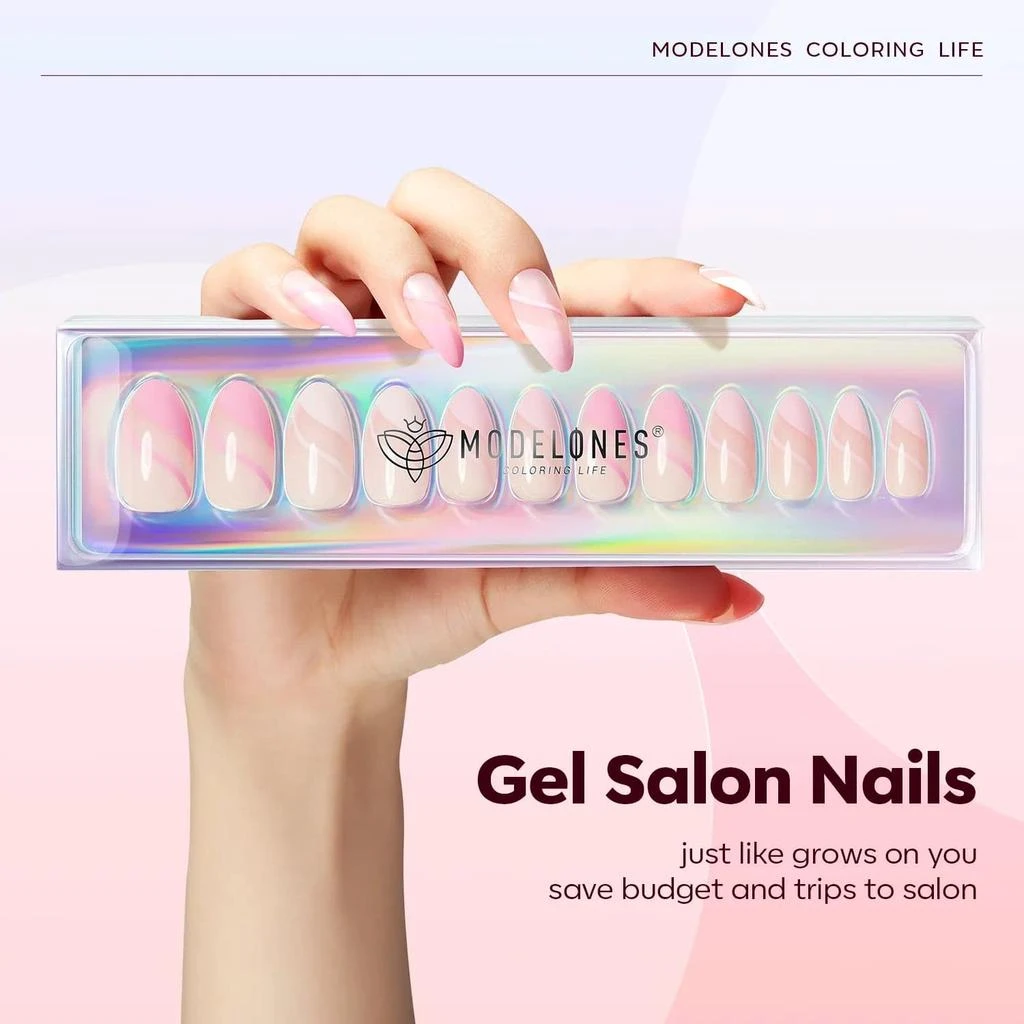 商品[国内直发] MODELONES|Pink Wave - 24 Fake Nails 12 Sizes Short Almond Press on Nails Kit,价格¥90,第3张图片详细描述