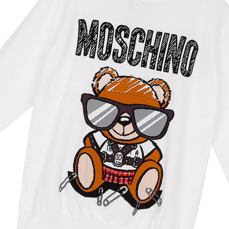 MOSCHINO/莫斯奇诺 女士棉质白色泰迪熊长袖针织套衫 09305501 A1002 XS（清仓特价商品第6张图片规格展示