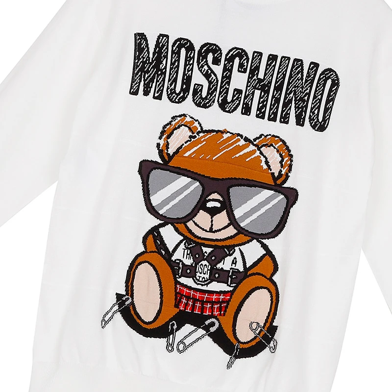 MOSCHINO/莫斯奇诺 女士棉质白色泰迪熊长袖针织套衫 09305501 A1002 XS（清仓特价 商品