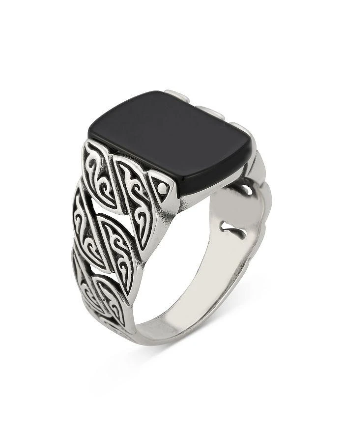 商品Milanesi And Co|Men's Sterling Silver Onyx Squared Filigree Signet Ring,价格¥1823,第1张图片